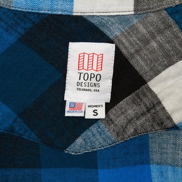 Topo Designs Womens Plaid Flannel Work Shirt Blue & White Size Small - Picture 7 of 12